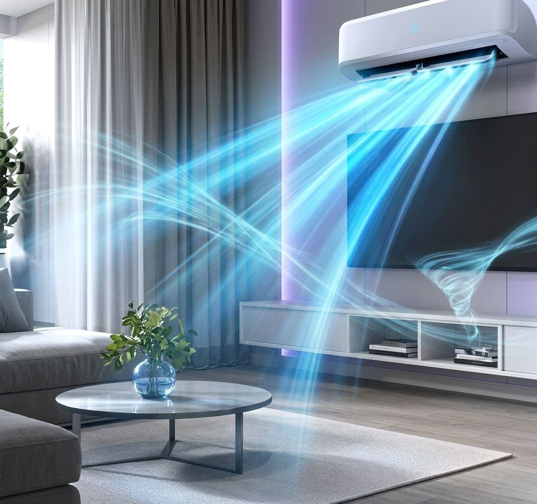 Smart multi-zone air conditioning airflow in a modern living room