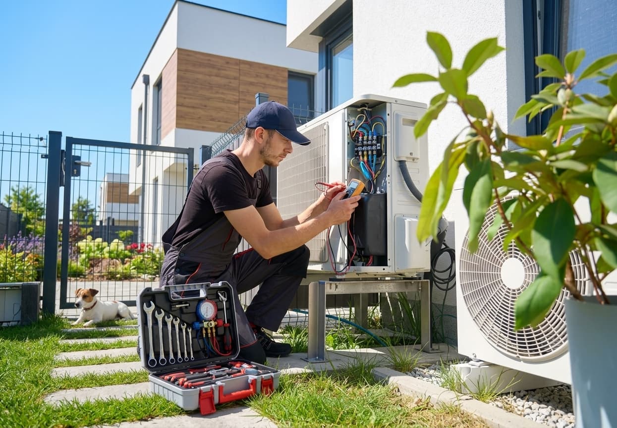 Blue Flow HVAC technician working on equipment