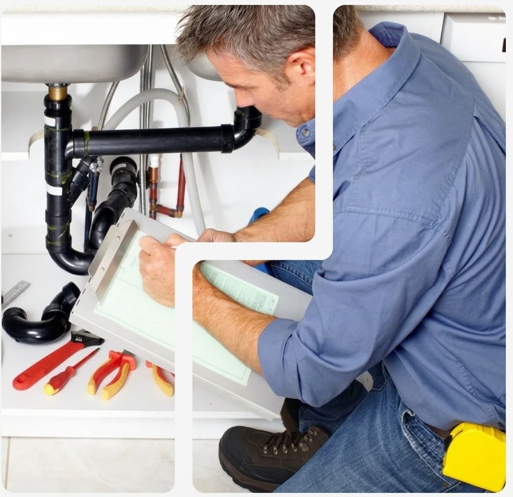 Plumber inspecting and documenting a pipe repair